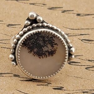 DENDRITIC AGATE GEMSTONE HANDMADE STERLING SILVER SIZE 8